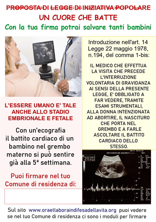 una proposta di legge per limitare l'aborto: un cuore che batte